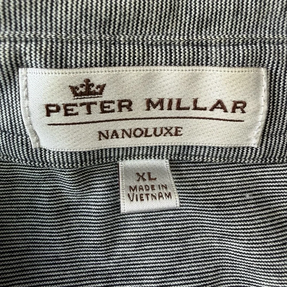 Peter Millar Nanoluxe Polo Shirt Men XL Gray Microstripe Short Sleeve Golf